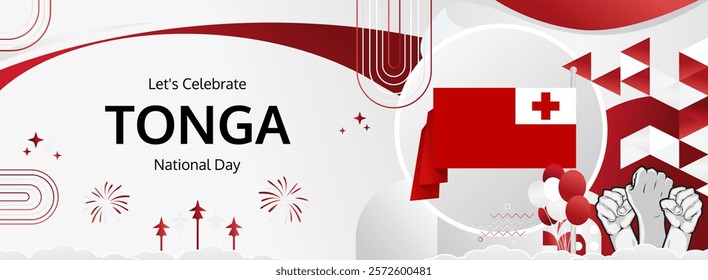 Tonga Independence Day modern greeting banner. 4th June Happy Tonga National Day. Holidays abstract concept in flag colors. Great for event like carnival, feast poster, support, culture and tourism