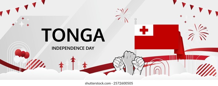 Tonga Independence Day modern greeting banner. 4th June Happy Tonga National Day. Holidays abstract concept in flag colors. Great for event like carnival, feast poster, support, culture and tourism