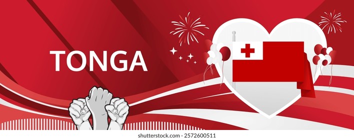 Tonga Independence Day modern greeting banner. 4th June Happy Tonga National Day. Holidays abstract concept in flag colors. Great for event like carnival, feast poster, support, culture and tourism