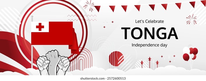 Tonga Independence Day modern greeting banner. 4th June Happy Tonga National Day. Holidays abstract concept in flag colors. Great for event like carnival, feast poster, support, culture and tourism