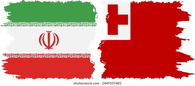 Tonga and Iran grunge flags connection, vector