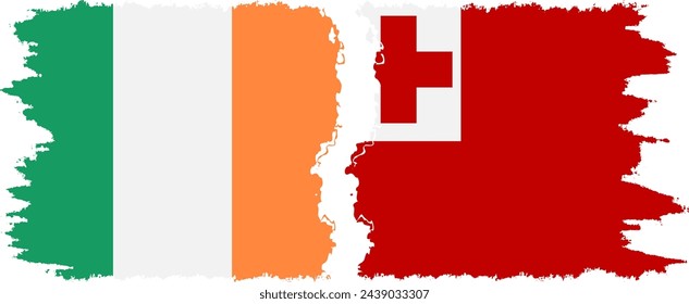 Tonga and Ireland grunge flags connection, vector