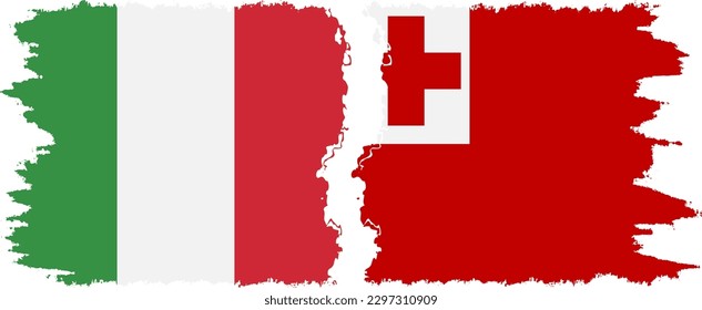 Tonga and Italy grunge flags connection, vector