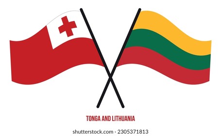 Tonga and Lithuania Flags Crossed And Waving Flat Style. Official Proportion. Correct Colors.