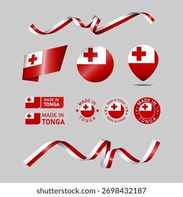 Tonga in Logo gemacht. Set von Design-Fahnen-Label-Symbol, Streifen, Bänder