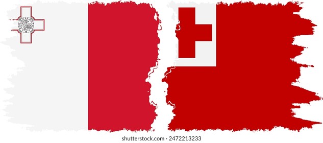 Tonga and Malta grunge flags connection, vector