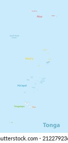 Tonga map, administrative divisions, islands with names vector