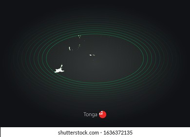 Tonga map in dark color, oval map with neighboring countries. Vector map and flag of Tonga