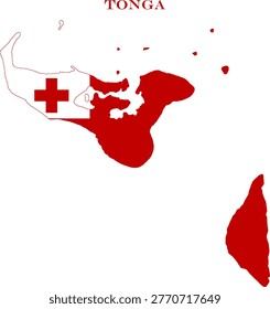 Tonga Map Flag Oceania Kingdom National Vector Outline Islands Art