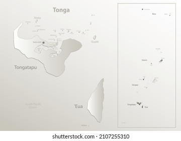 Tonga Map, Islands And Names Whit Capital City, Card Paper 3D Natural Vector