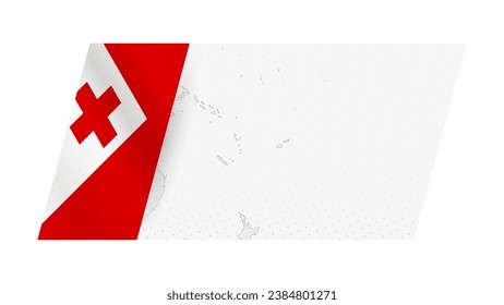 Tonga map in modern style with flag of Tonga on left side. Vector illustration of a map.