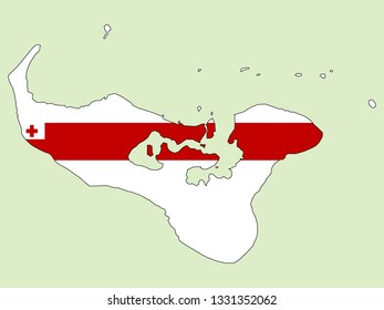 Tonga map with national flag 