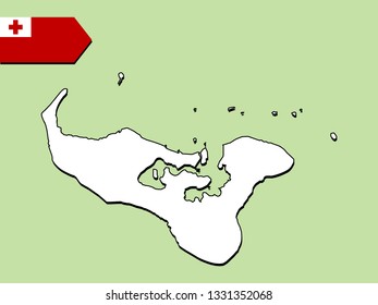 Tonga map with national flag 