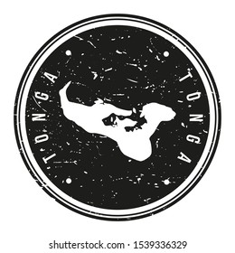 Tonga Map Symbol. Round Design Stamp. Travel and Business Vector.