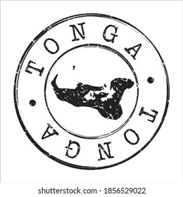 Tonga Map Symbol. Round Design Stamp. Travel and Business Vector Seal Badge Illustration.