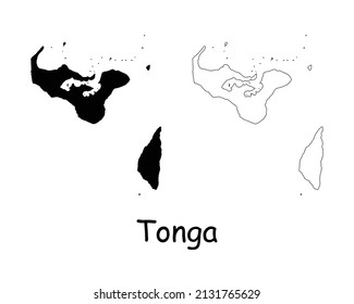 Tonga Map. Tongan Black silhouette and outline map isolated on white background. Tongatapu Island Border Boundary Line Icon Sign Symbol Clipart EPS Vector