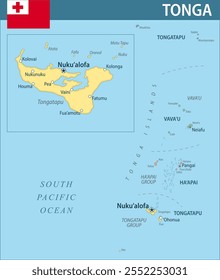 Tonga Map Vetor New 2024 Colorido - Personalizável mapa político em camadas de Tonga com divisões administrativas para site, educação, relatórios, notícias, política, impressão, cartaz e papel de parede