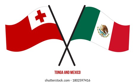 Tonga and Mexico Flags Crossed And Waving Flat Style. Official Proportion. Correct Colors.