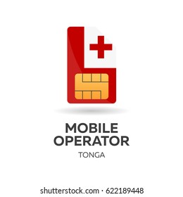 Tonga mobile operator. SIM card with flag. Vector illustration