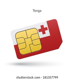 Tonga mobile phone sim card with flag. Vector illustration.