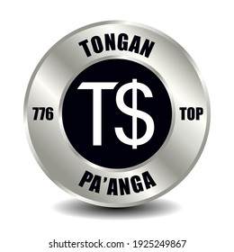 Icono de dinero de Tonga aislado en moneda de plata redonda. Signo vectorial de símbolo de moneda con código ISO internacional y abreviatura