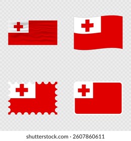 Tonga national flag in four different styles.