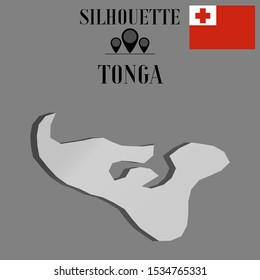 Tonga outline world map silhouette vector illustration, creative design background, national country flag, objects, element, symbols from countries all continents set.
