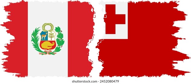Tonga and Peru grunge flags connection, vector