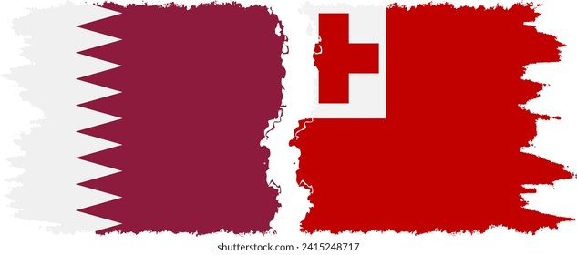 Tonga and Qatar grunge flags connection, vector