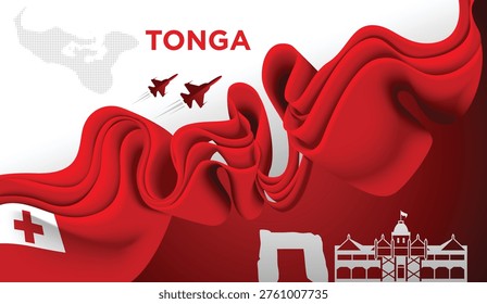 Tonga Ribbon Flag Abstract Red White Cross Design