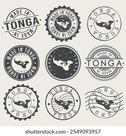 Tonga Set of Stamps. Travel Stamp. Made In Product. Design Seals Old Style Insignia.