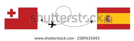 Tonga to Spain Flight Travel by Air – Nuku'alofa to Madrid Flight Travel Concept Vector Art – Tonga and Spain Flags Together