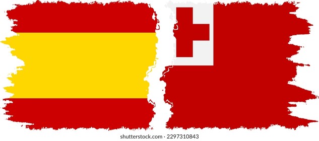 Verbindung mit Tonga und Spanien mit Grunge-Flaggen, Vektorgrafik