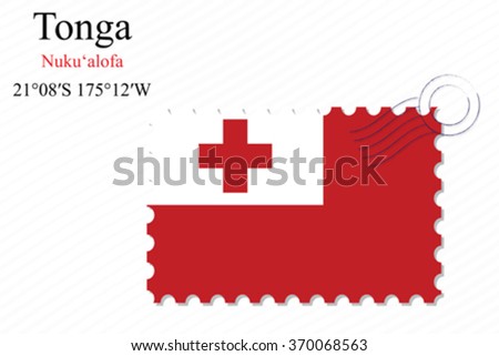 tonga stamp design over stripy background, abstract vector art illustration, image contains transparency
