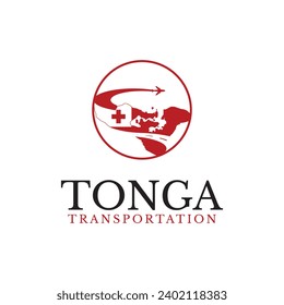 Tonga Transport Logo. Logo combination of tonga flag, airplane and road. Simple and modern, suitable for the transportation, travel, tourist and immigration industries.