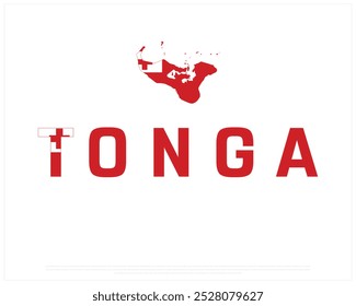 Tipografia Tonga com mapa com bandeira em um fundo branco, Projeto vetorial editável de tipografia Tonga com bandeira, Projeto do Dia Nacional, Projeto do dia de Tonga