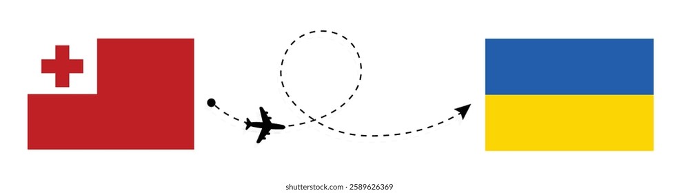 Tonga to Ukraine flight travel by air. Nuku'alofa to Kyiv flight travel by air concept vector arts. Tonga and Ukraine flags together.