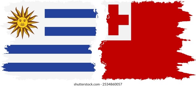 Conexión de banderas grunge de Tonga y Uruguay, Vector