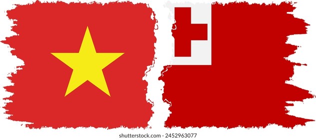 Tonga and Vietnam grunge flags connection, vector