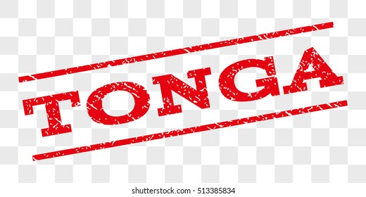 Tonga watermark stamp. Text tag between parallel lines with grunge design style. Rubber seal stamp with scratched texture. Vector red color ink imprint on a chess transparent background.