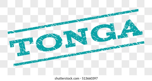 Tonga watermark stamp. Text tag between parallel lines with grunge design style. Rubber seal stamp with dust texture. Vector cyan color ink imprint on a chess transparent background.