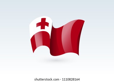 Tonga waving flag vector icon, national symbol. Flag of Tonga, fluttered in the wind - vector illustration isolated on white background.