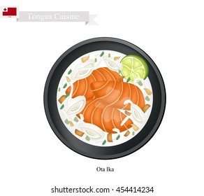 Tongan Cuisine, Ota Ika  or Traditional Raw Fish Marinated in Citrus Juice and Coconut Cream. One of The Most Popular Dish in Tongan.