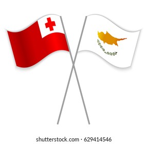 Tongan and Cypriot crossed flags. Tonga combined with Cyprus isolated on white. Language learning, international business or travel concept.