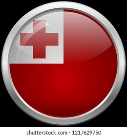Tongan flag glass button vector illustration