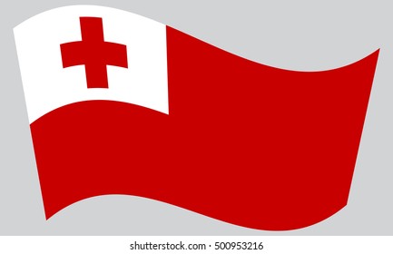 Tongan national official flag. Patriotic symbol, banner, element, background. Correct colors. Flag of Tonga waving on gray background, vector