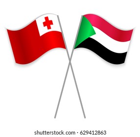 Tongan and Sudanese crossed flags. Tonga combined with Sudan isolated on white. Language learning, international business or travel concept.