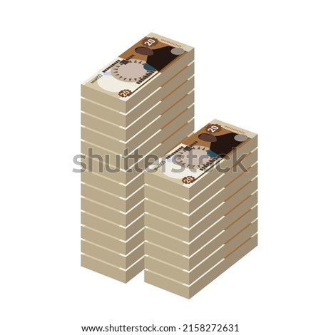 Tongan pa’anga Vector Illustration. Tonga paanga money set bundle banknotes. Paper money 20 TOP. Flat style. Isolated on white background. Simple minimal design.
