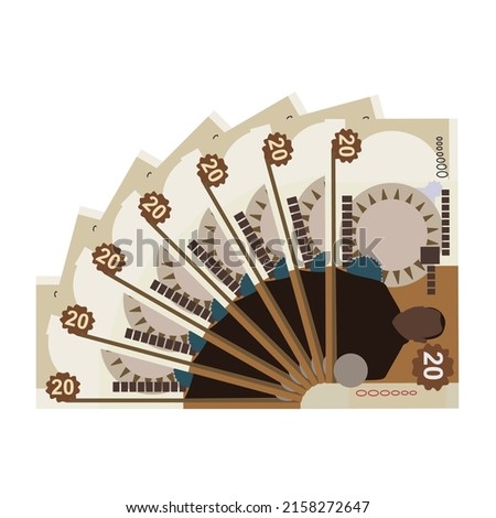 Tongan pa’anga Vector Illustration. Tonga paanga money set bundle banknotes. Paper money 20 TOP. Flat style. Isolated on white background. Simple minimal design.