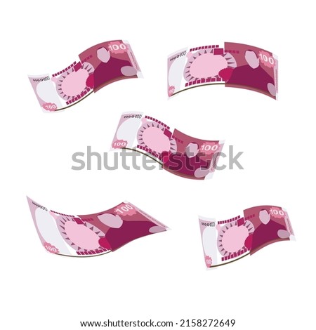 Tongan pa’anga Vector Illustration. Tonga paanga money set bundle banknotes. Falling, flying money 100 TOP. Flat style. Isolated on white background. Simple minimal design.